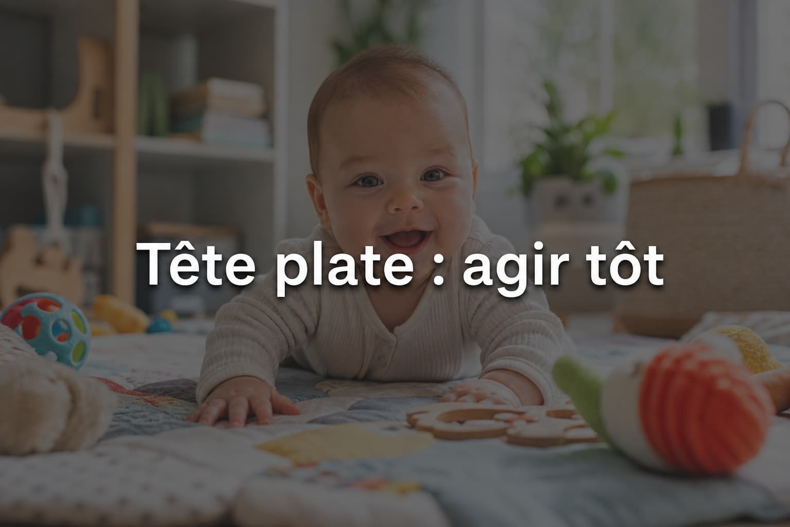 Un bébé souriant allongé sur un tapis d